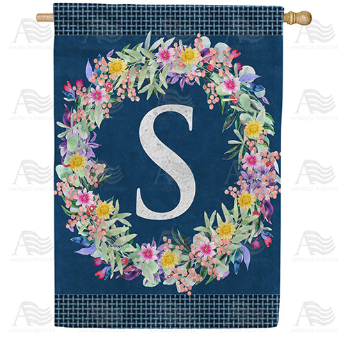 Floral Wreath Monogram House Flag