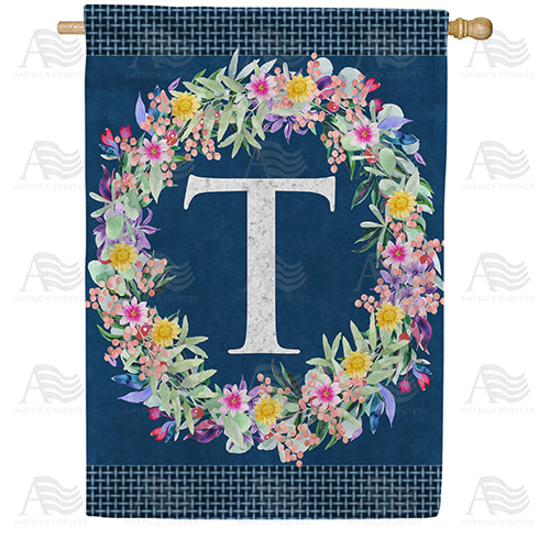 Floral Wreath Monogram House Flag