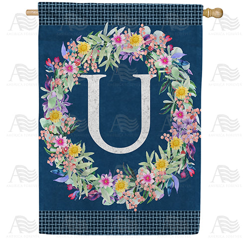 Floral Wreath Monogram House Flag