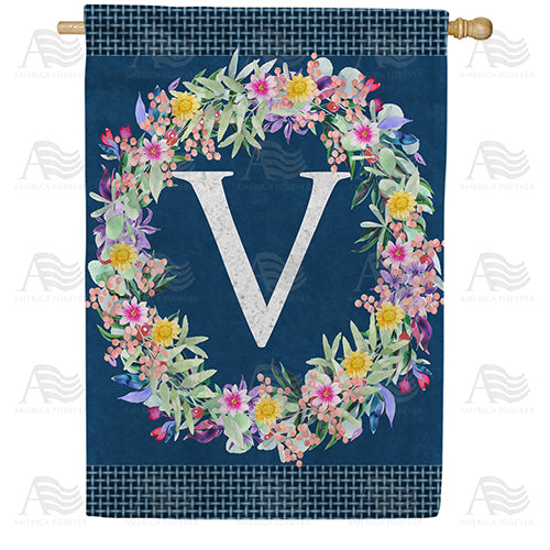 Floral Wreath Monogram House Flag