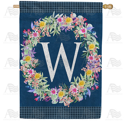 Floral Wreath Monogram House Flag