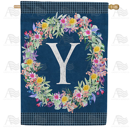 Floral Wreath Monogram House Flag