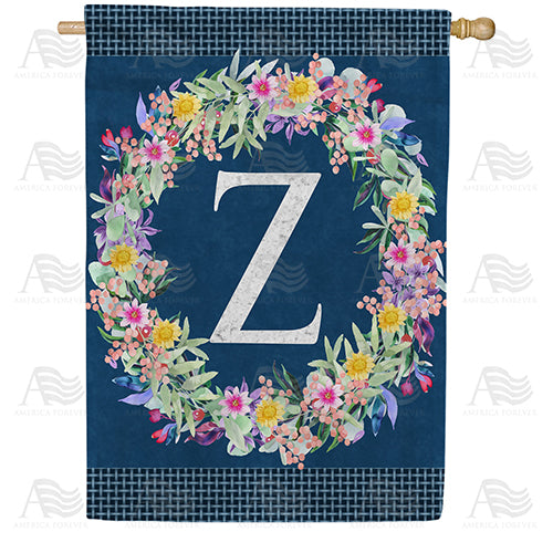 Floral Wreath Monogram House Flag