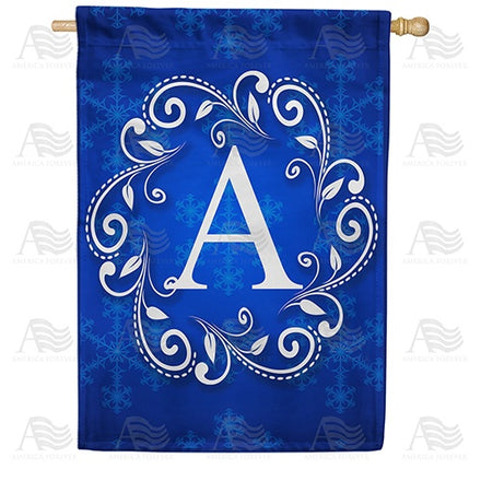 Blue Winter Monogram House Flag