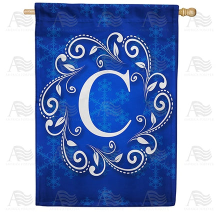 Blue Winter Monogram House Flag