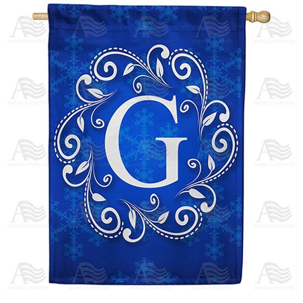 Royal Blue Winter Monogram House Flag