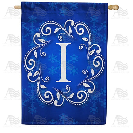 Blue Winter Monogram House Flag