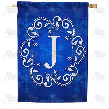 Blue Winter Monogram House Flag