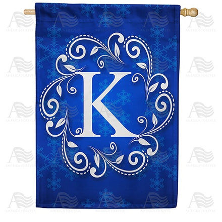 Blue Winter Monogram House Flag