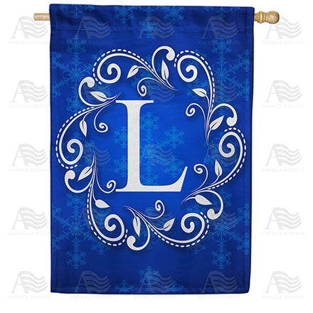 Blue Winter Monogram House Flag