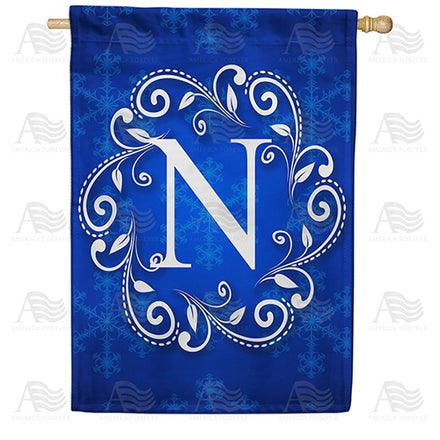 Blue Winter Monogram House Flag