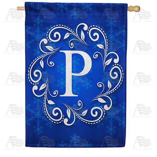 Blue Winter Monogram House Flag