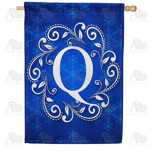 Royal Blue Winter Monogram House Flag