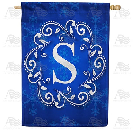 Blue Winter Monogram House Flag