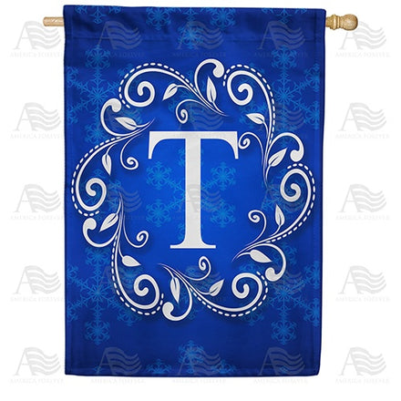 Blue Winter Monogram House Flag