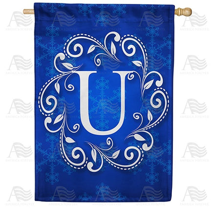 Blue Winter Monogram House Flag