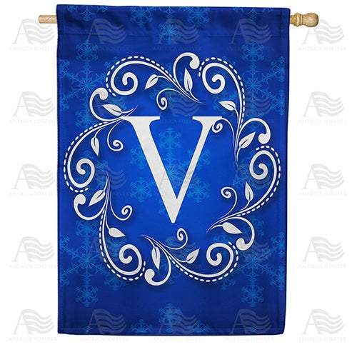 Royal Blue Winter Monogram House Flag