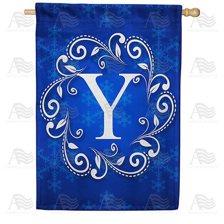 Royal Blue Winter Monogram House Flag