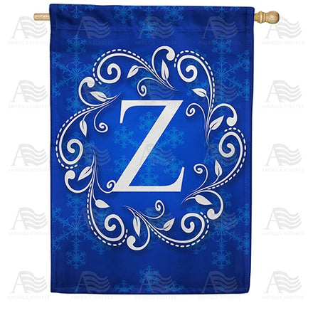 Blue Winter Monogram House Flag