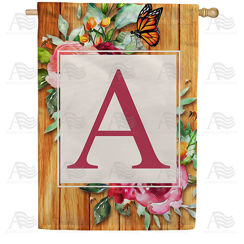 Bees And Roses Monogram House Flag