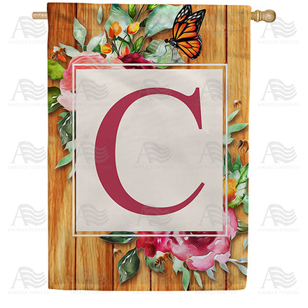 Bees And Roses Monogram House Flag