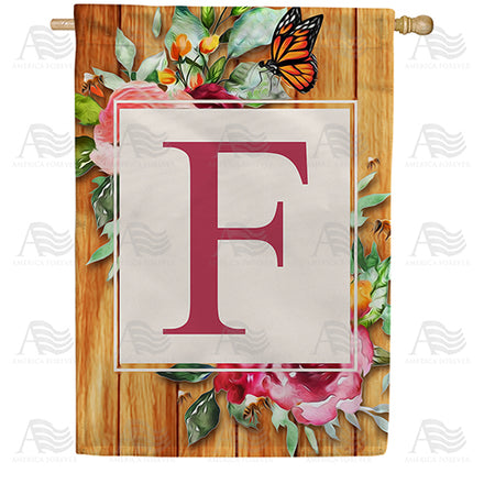 Bees And Roses Monogram House Flag