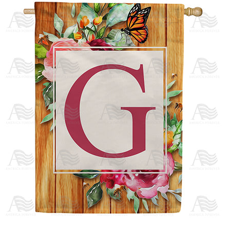 Bees And Roses Monogram House Flag