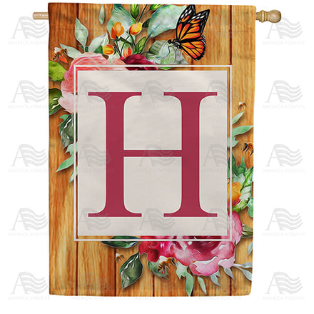 Bees And Roses Monogram House Flag