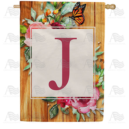 Bees And Roses Monogram House Flag