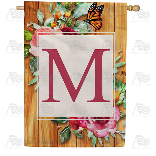 Bees And Roses Monogram House Flag