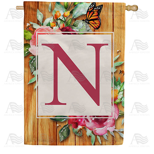 Bees And Roses Monogram House Flag