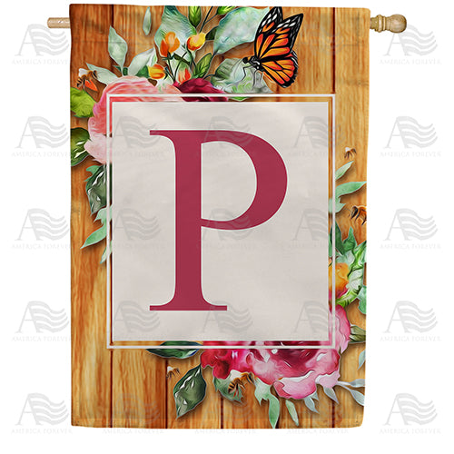 Bees And Roses Monogram House Flag