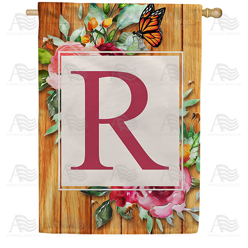 Bees And Roses Monogram House Flag