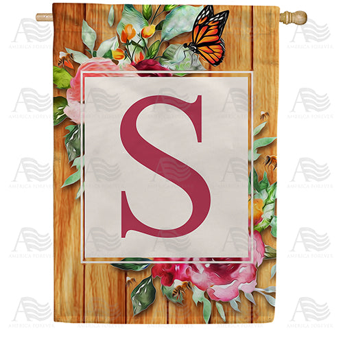 Bees And Roses Monogram House Flag