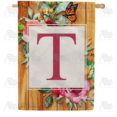 Bees And Roses Monogram House Flag