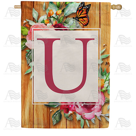 Bees And Roses Monogram House Flag