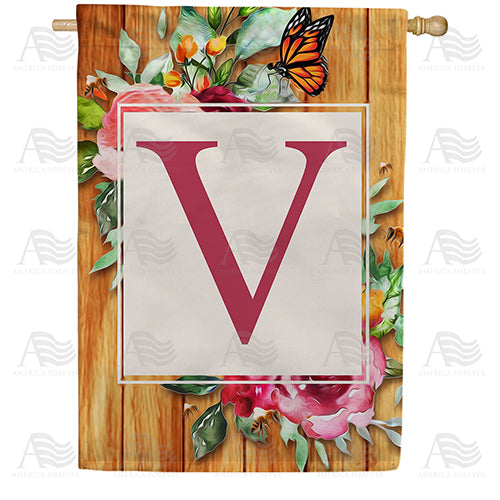 Bees And Roses Monogram House Flag