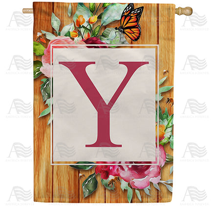 Bees And Roses Monogram House Flag