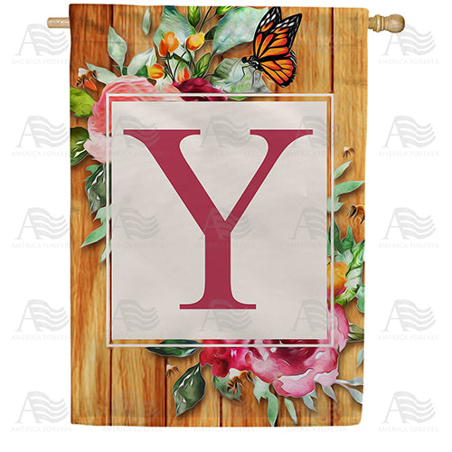 Bees And Roses Monogram House Flag