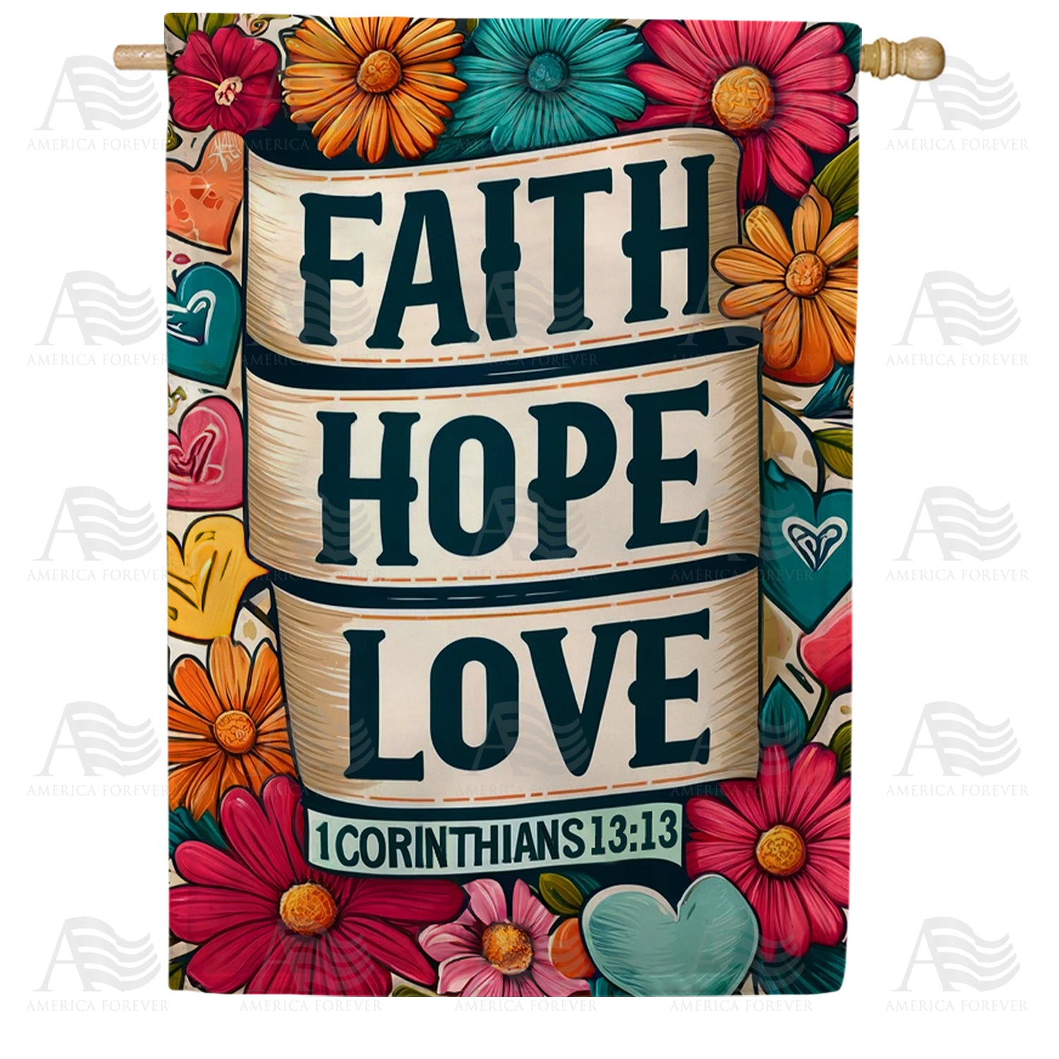 Faith Hope Love Scroll House Flag