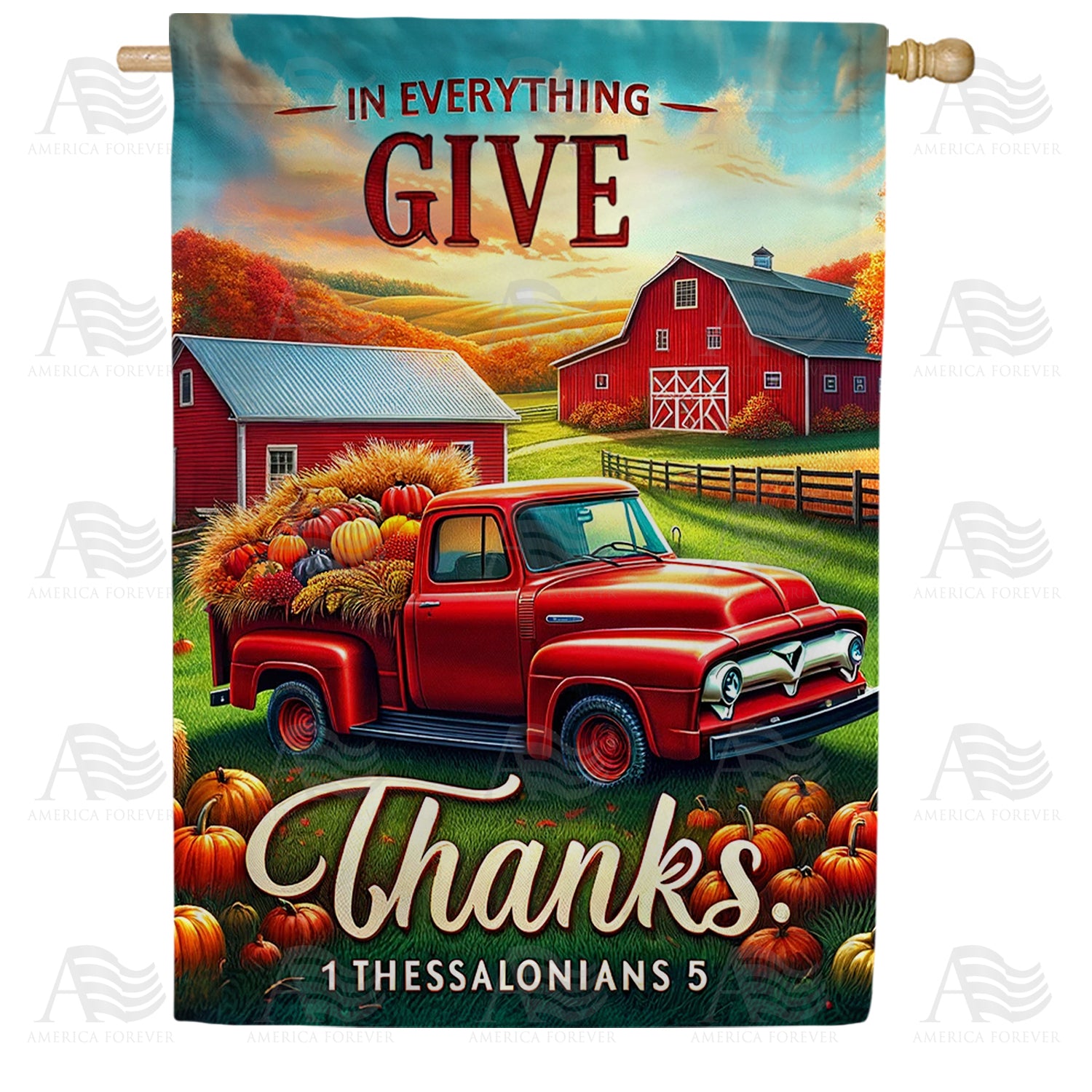 Give Thanks Farm House Flag