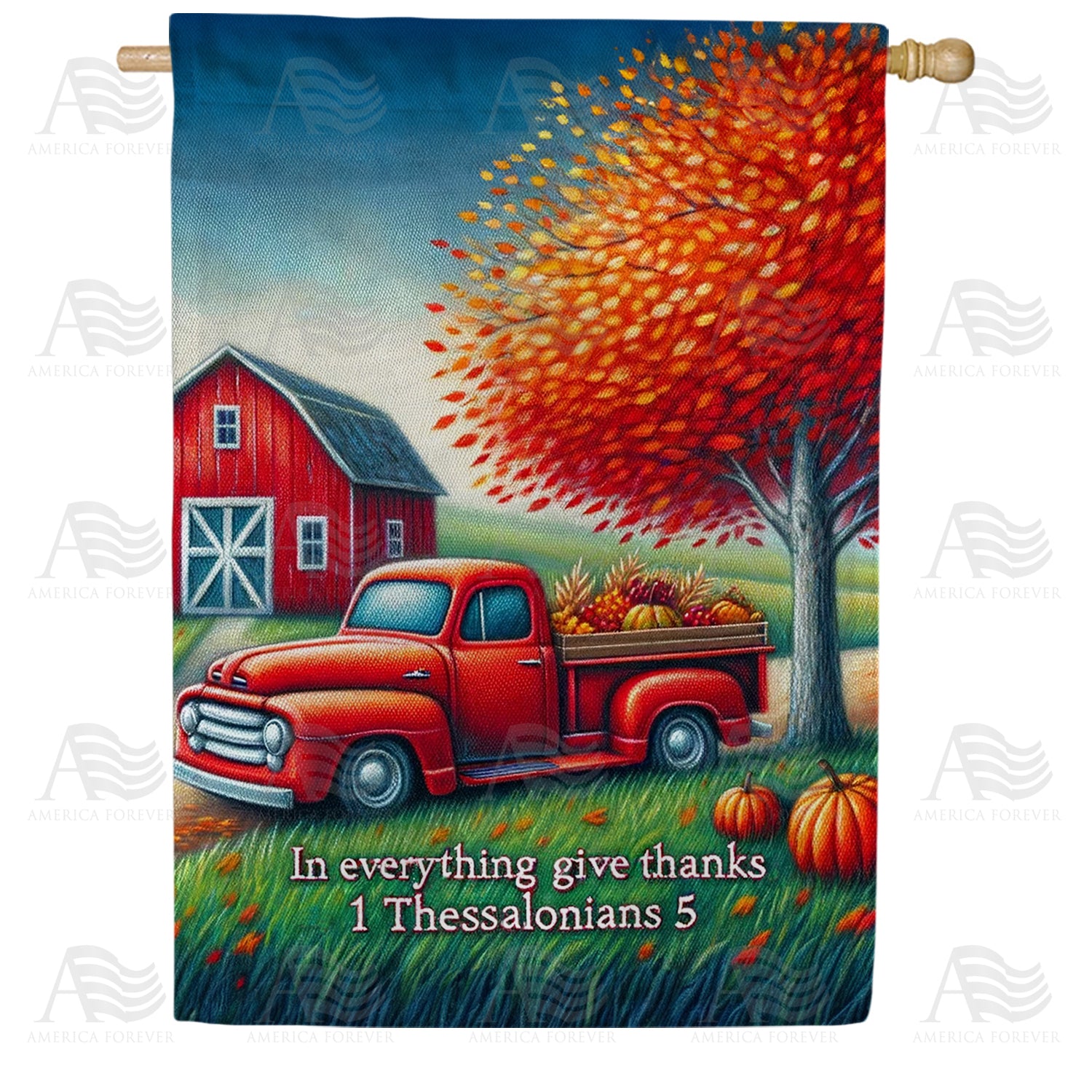 Thanksgiving Farm Scene House Flag