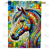 Colorful Mosaic Horse House Flag