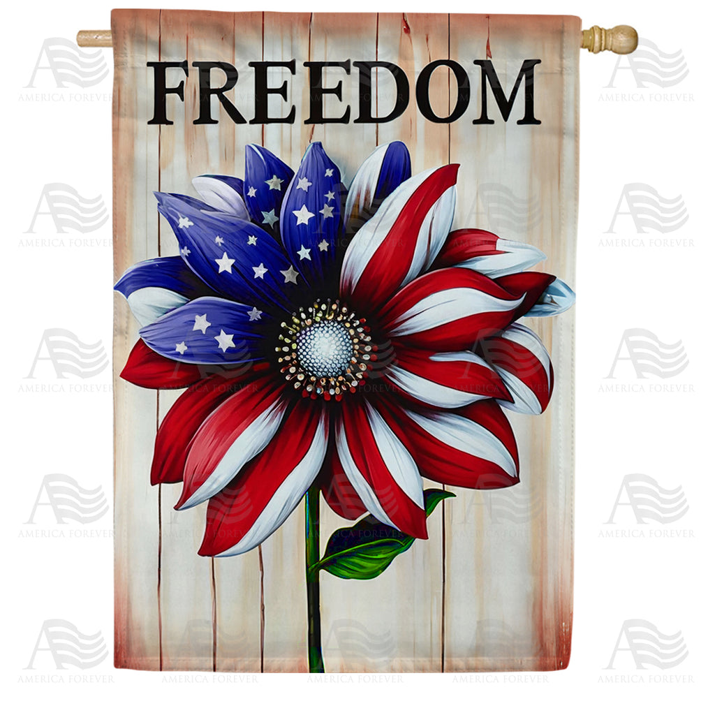 Freedom Patriotic Flower House Flag