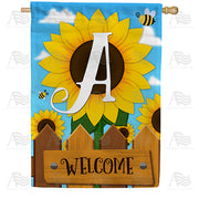 Sunflower Welcome Monogram House Flag