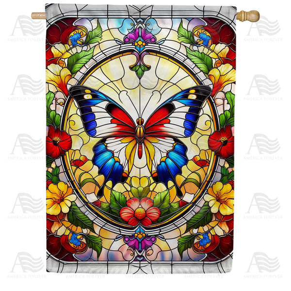 Butterfly Stained Glass House Flag