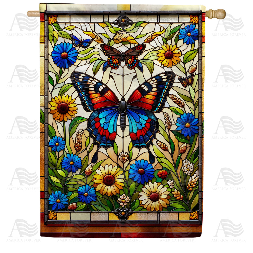 Majestic Butterfly Stained Glass House Flag