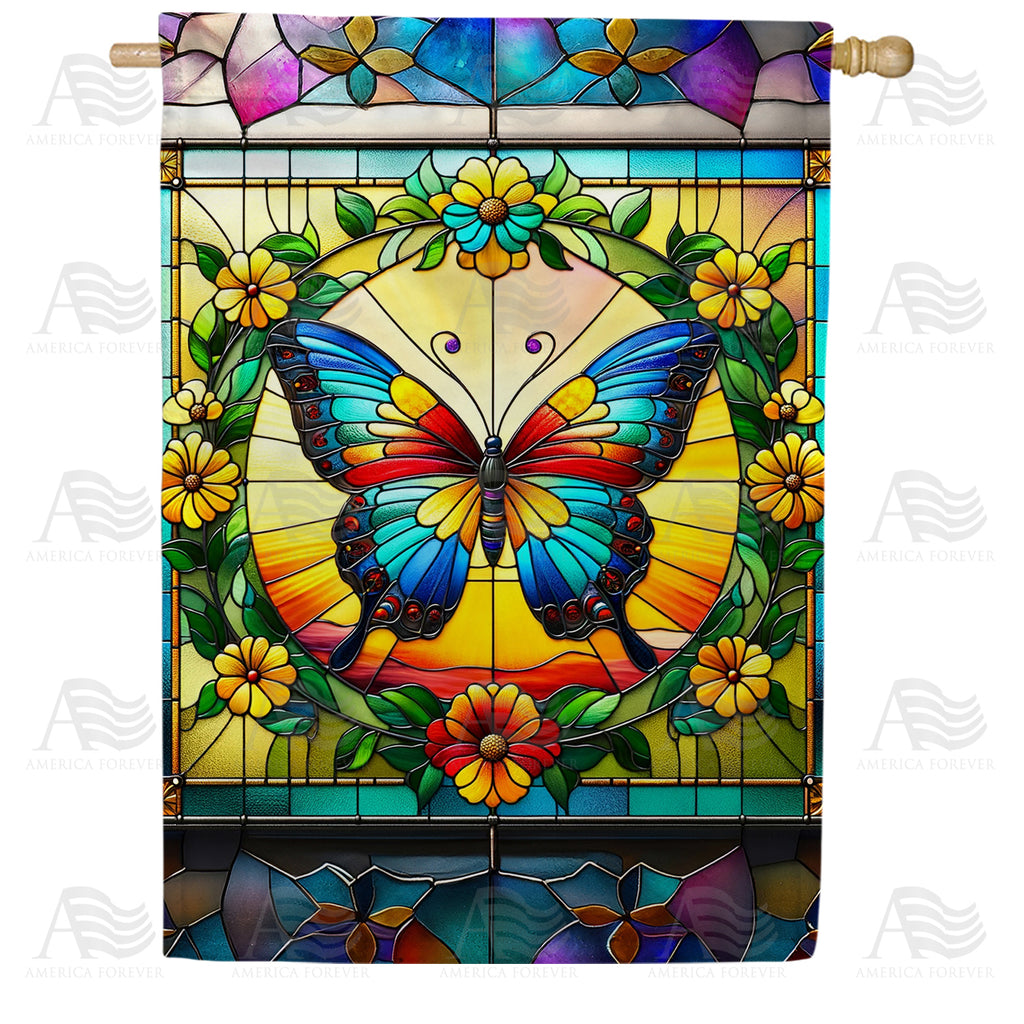 Radiant Butterfly Stained Glass House Flag