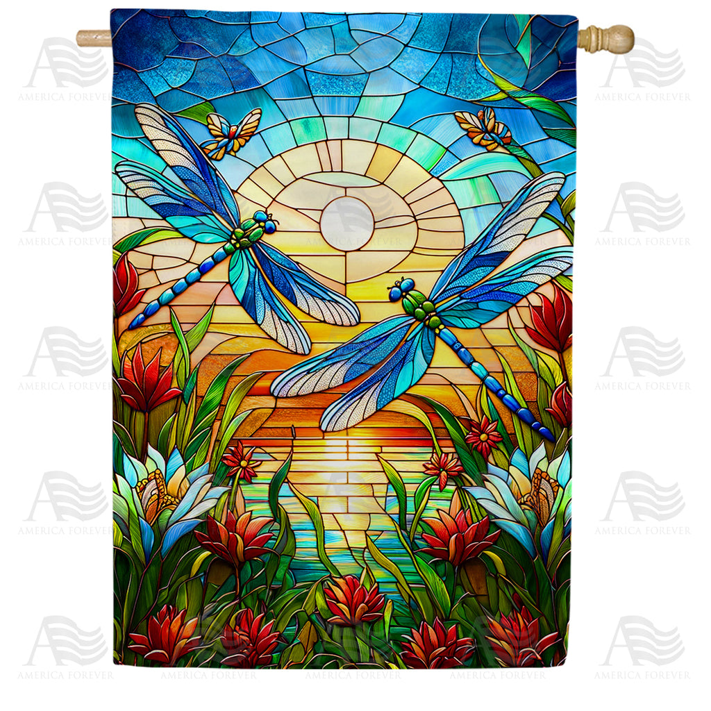 Dragonflies Stained Glass House Flag