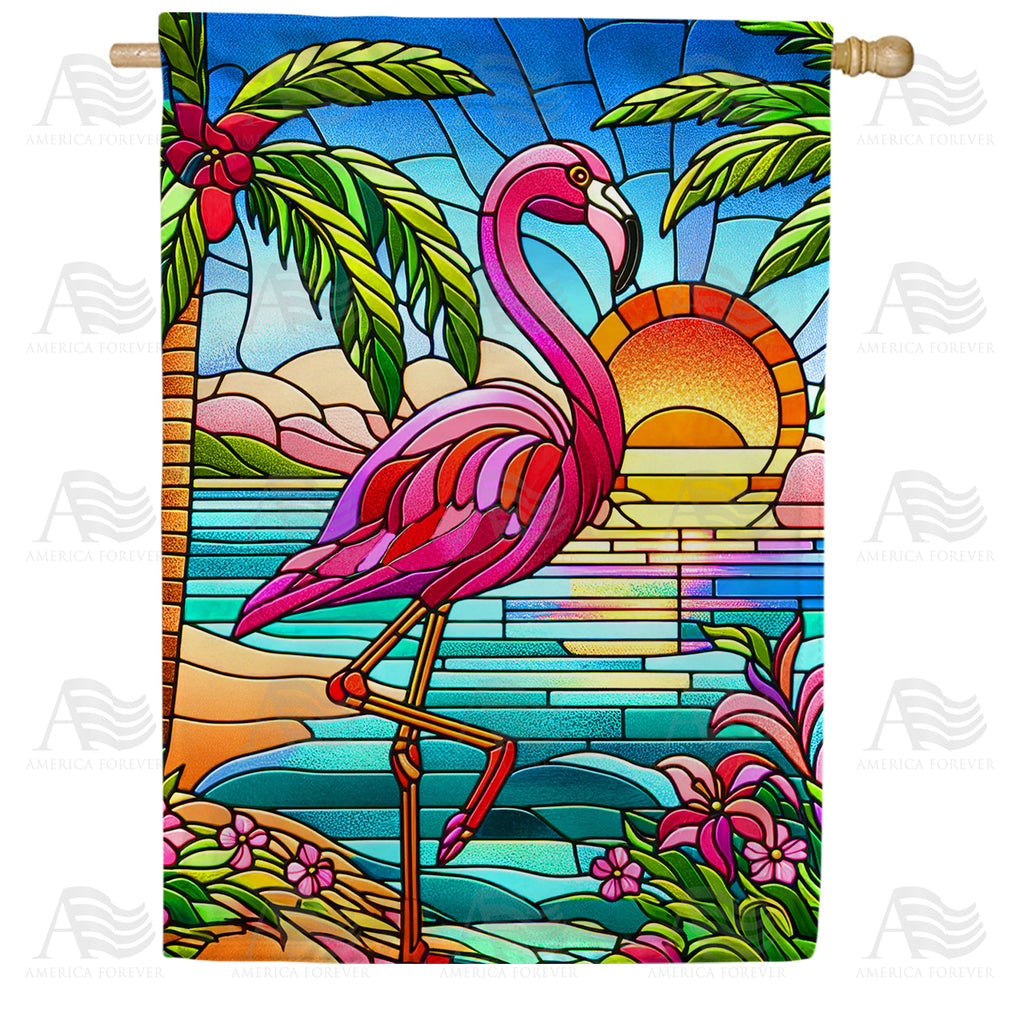 Tropical Flamingo Stained Glass House Flag